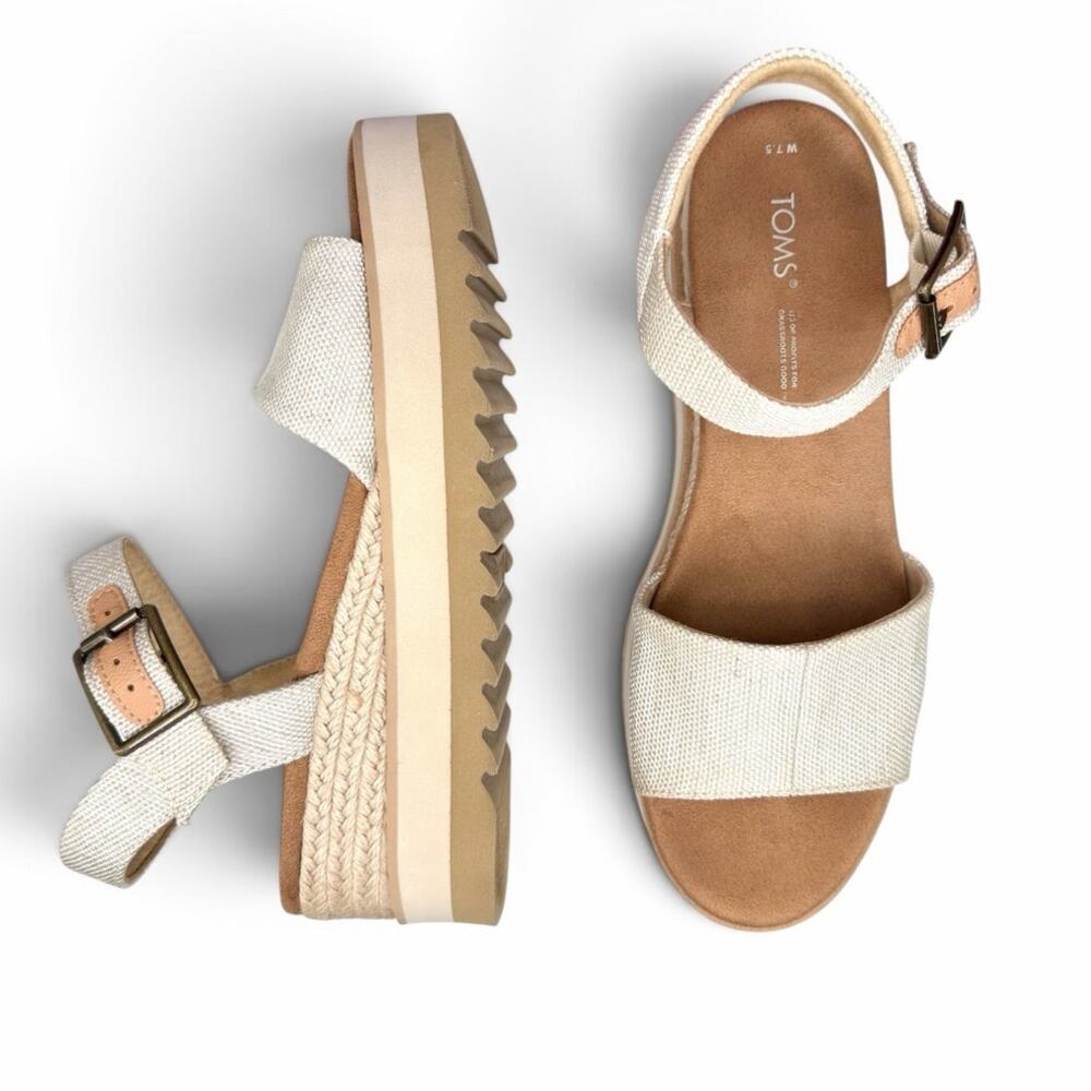 TOMS Women's Diana Platform Wedge Sandal Size 7.5 Natural Canvas Espadrille - Picture 3 of 14